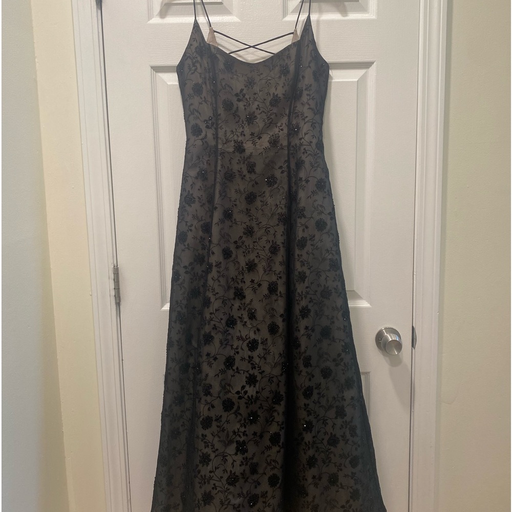 Floor Length Black Floral Dress Evening